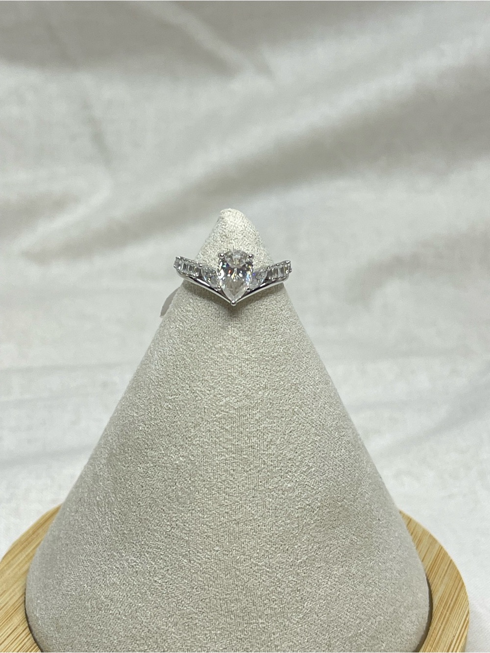 Sterling Silver V-Style Pear-Cut Moissanite Ring